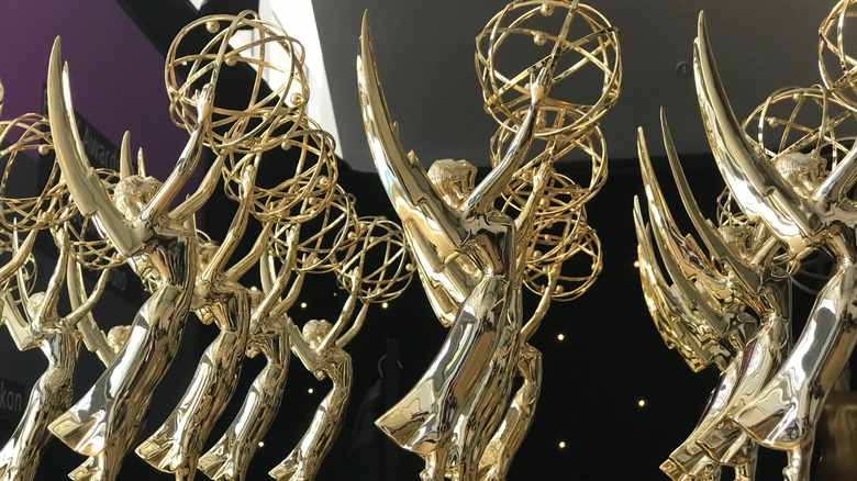 Several Emmy statuettes pictured together