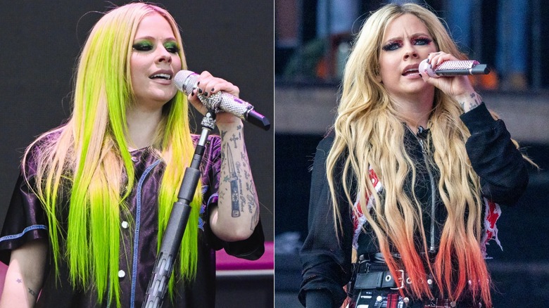 Avril Lavigne with green and orange hair
