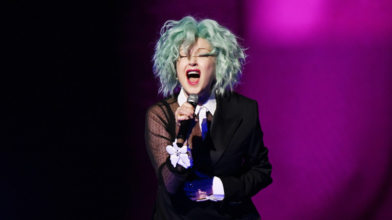 Cindy Lauper singing on stage