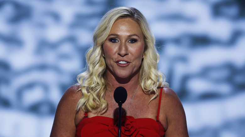 Rep. Marjorie Taylor Greene speaking at the 2024 RNC