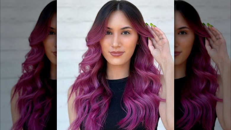 gradient magenta on dark hair