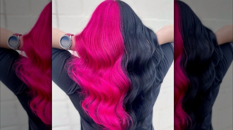half magenta, half black hair