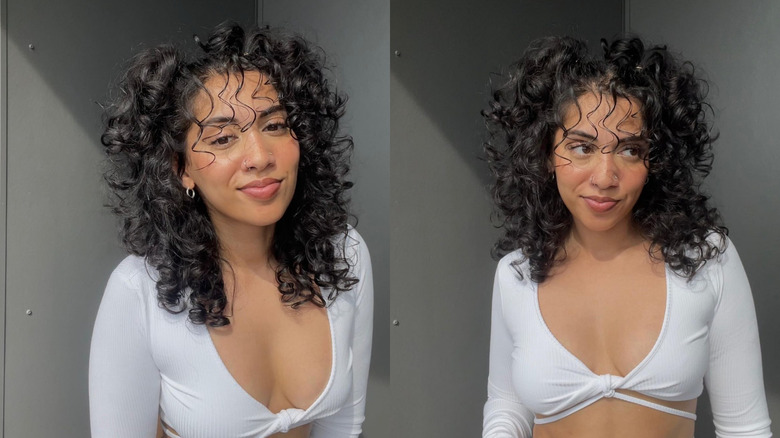 Woman with curly half up hair