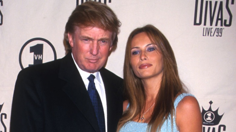 Donald Trump and Melanie Knaus arrive for VH1's Divas Live concert at the Beacon Theater in New York City April 13, 1999