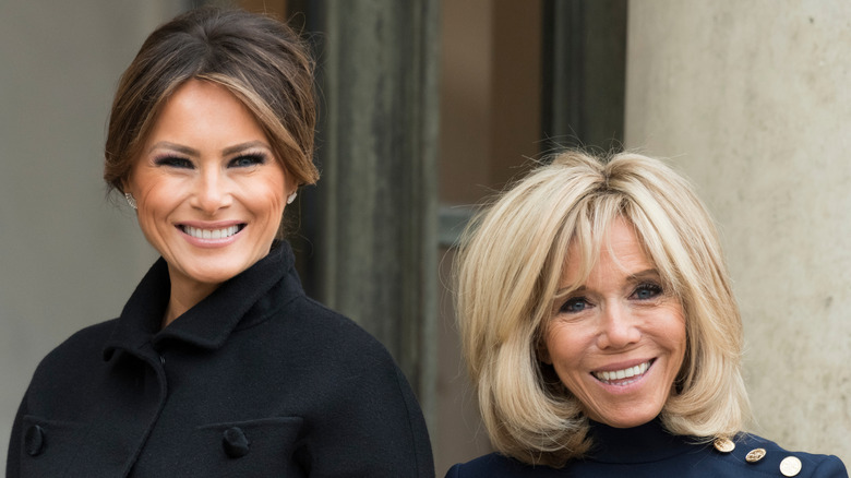 French President's wife Brigitte Macron welcome US First Lady at the Elysee Palace in Paris on November 10, 2018
