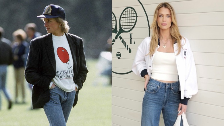 Split image of Diana Spencer visiting Great Ormond Street Hospital on the left, and Eliza Spencer at the Perfect Magazine London Fashion Week party on the right