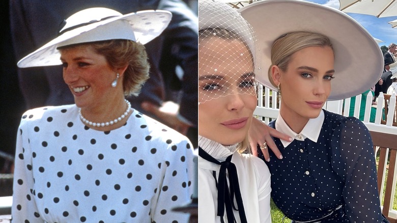 Split image of Princess Diana at Royal Ascot in 1988 on the left, with Amelia and Eliza Spencer at Royal Ascot in 2024
