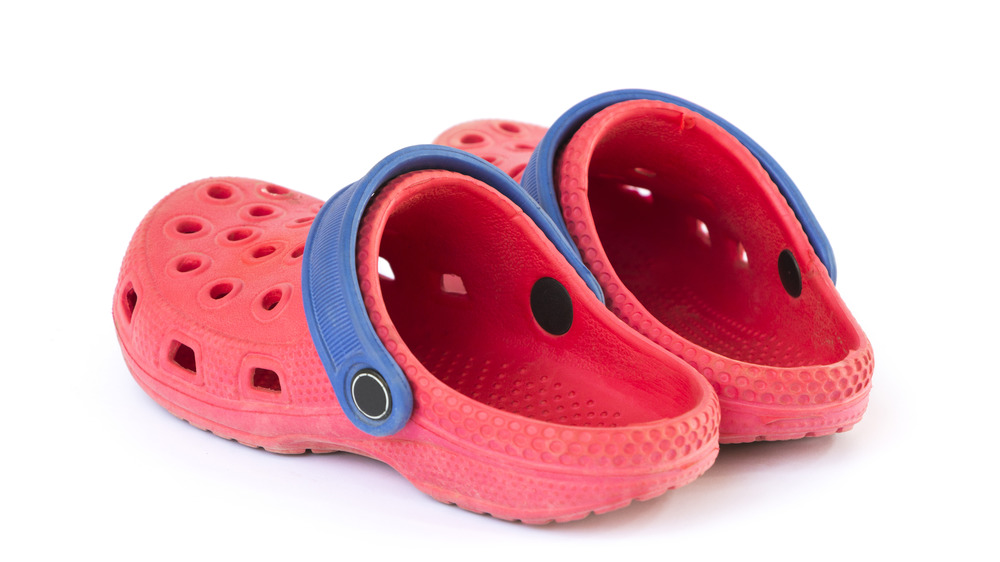 Pink and blue Crocs
