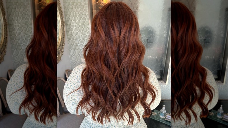 Rear view photo of strawberry brown hair in loose waves