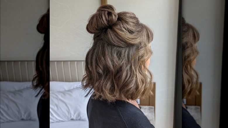 Image of Butterfly bun half up half down short hair