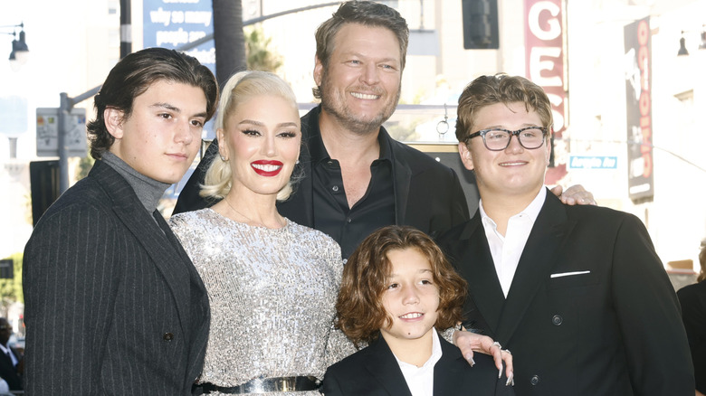 Gwen Stefani and Blake Shelton with her sons in 2023