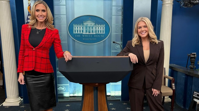 Lara Trump and Karoline Leavitt pose for a photo together