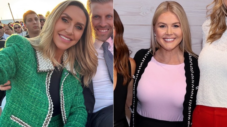 Comparative images of Lara Trump and Karoline Leavitt's tweed jackets