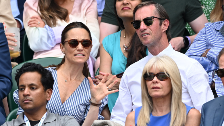 Pippa Middleton and James Matthews watching a tennis match at Wimbledon