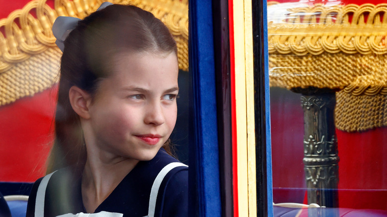 Princess Charlotte smiling from withing a carriage