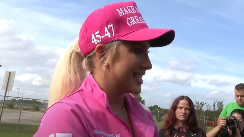 Savannah Chrisley talking to reporters while awaiting her father's release from prison