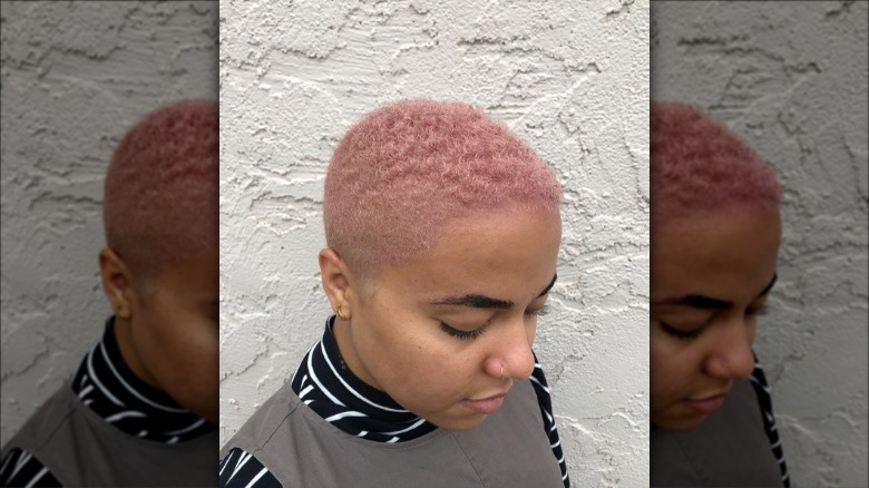 cropped hair dyed pink