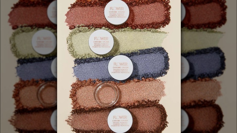 A product shot of FLOWER Beauty's chrome crushed pressed pigments