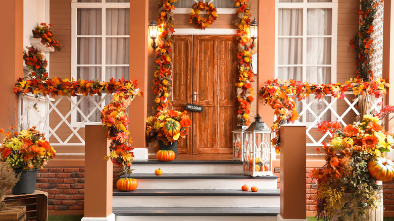 A front porch in the fall