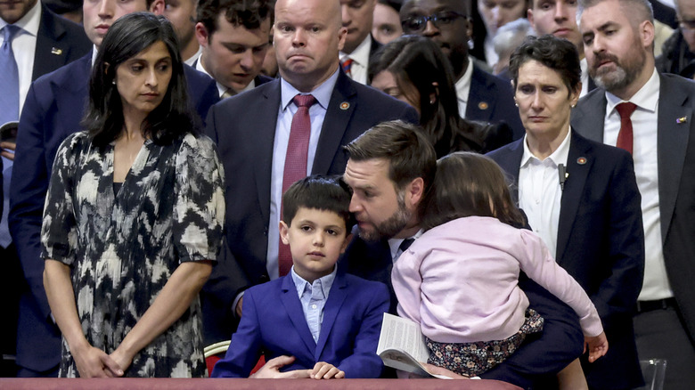 U.S. Vice President JD Vance, his wife second lady Usha Vance and their children attend Mass on Good Friday at St. Peter's Basilica on April 18, 2025 in Vatican City, Vatican (2025)