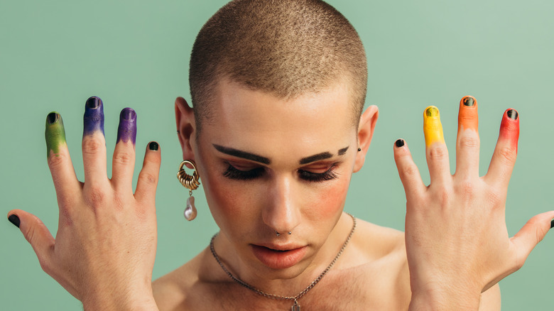 Rainbow pride nails and makeup 