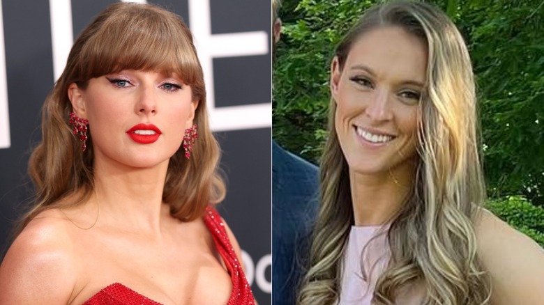 Composite image of Taylor Swift (L) and Kylie Kelce (R)