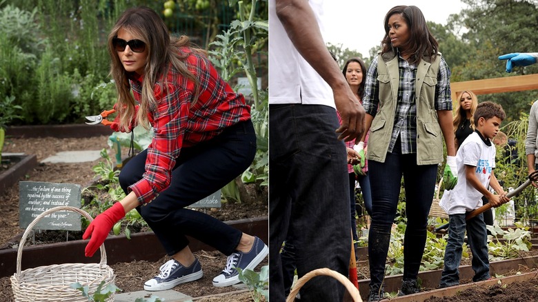 Melania Trump and Michelle Obama gardening