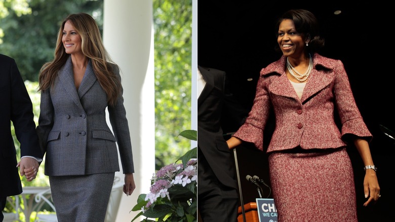 Melania Trump and Michelle Obama wearing skirt suits