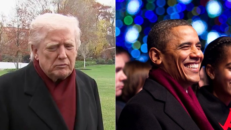 Donald Trump and Barack Obama wearing black and red