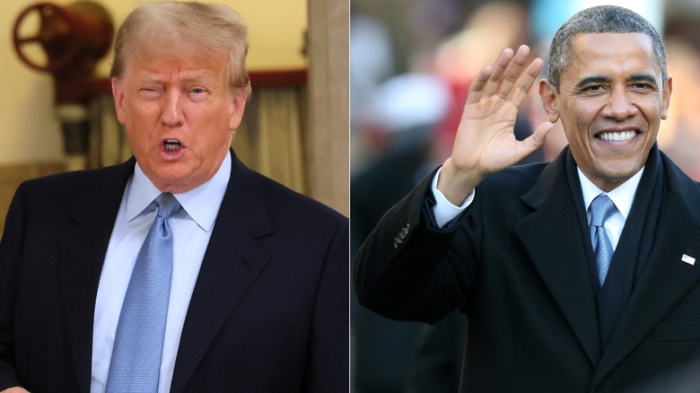 Donald Trump and Barack Obama in black