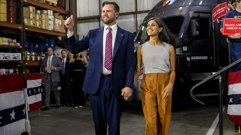 JD and Usha Vance before an August 2024 rally in Pennsylvania