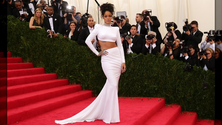 Rihanna at the Met Gala with her hand on her hip