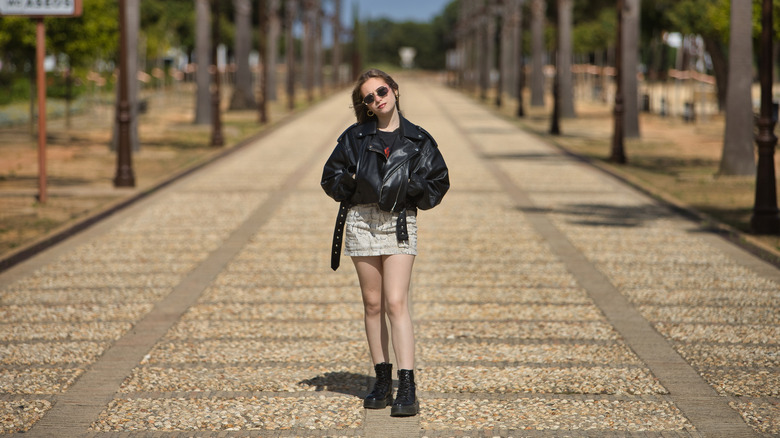 Woman wearing a miniskirt