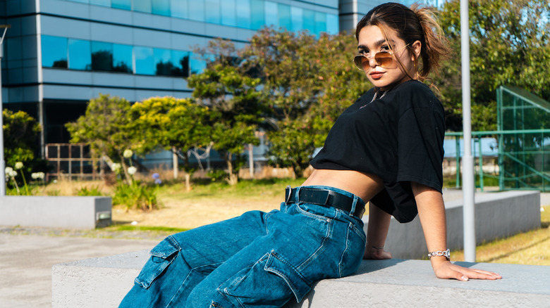 woman with baggy jeans