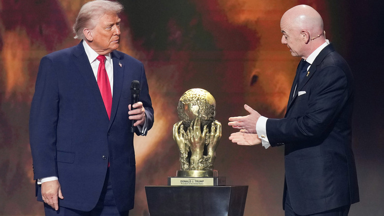 Donald Trump being presented with the FIFA Peace Prize