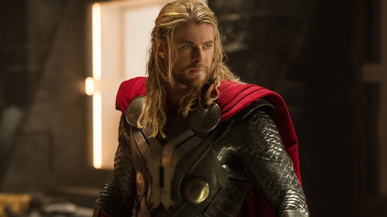 Chris Hemsworth with long hair in "Thor: The Dark World"