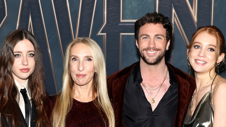 Angelica Jopling, Sam Taylor-Johnson, Aaron-Taylor Johnson, and Jessie Jopling on the red carpet