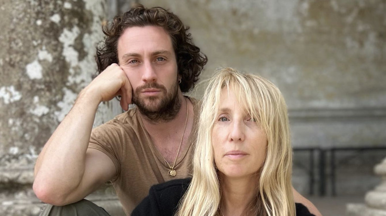Aaron and Sam Taylor-Johnson sitting outside