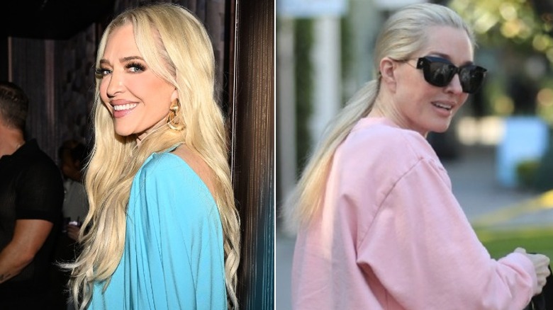 Erika Jayne split image of the star with and without makeup and glam