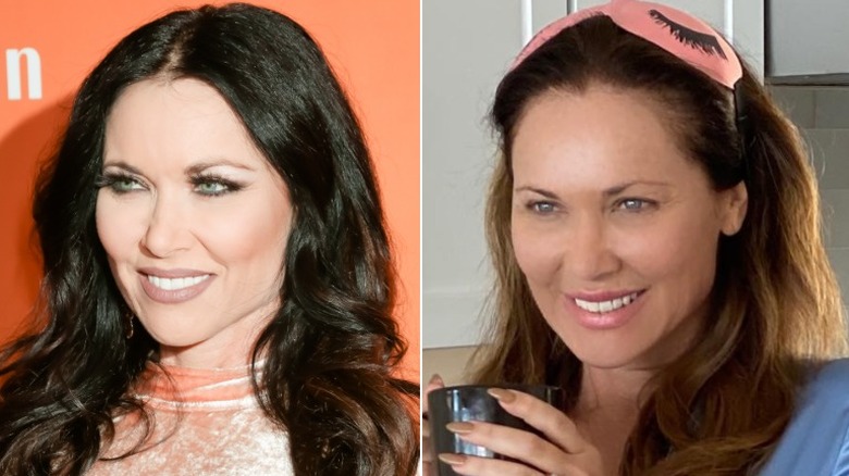 LeeAnne Locken split image of the star with and without makeup and glam