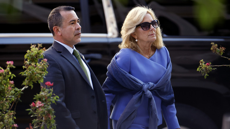 Jill Biden walking alongside Anthony Bernal