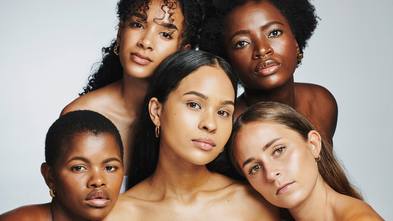 Five women with clear skin