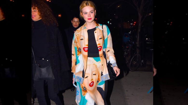 Elle Fanning in a Marilyn Monroe-print outfit