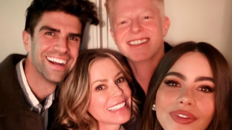 Sofía Vergara, Julie Bowen, Jesse Tyler Ferguson, and Justin Mikita in a selfie posted on Instagram in January 2026