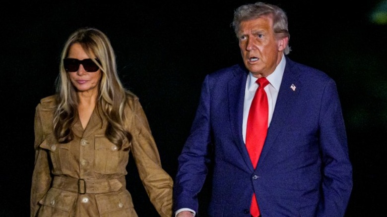 Melania Trump and Donald Trump walk off Air Force One at Joint Base Andrews, MD (2025)