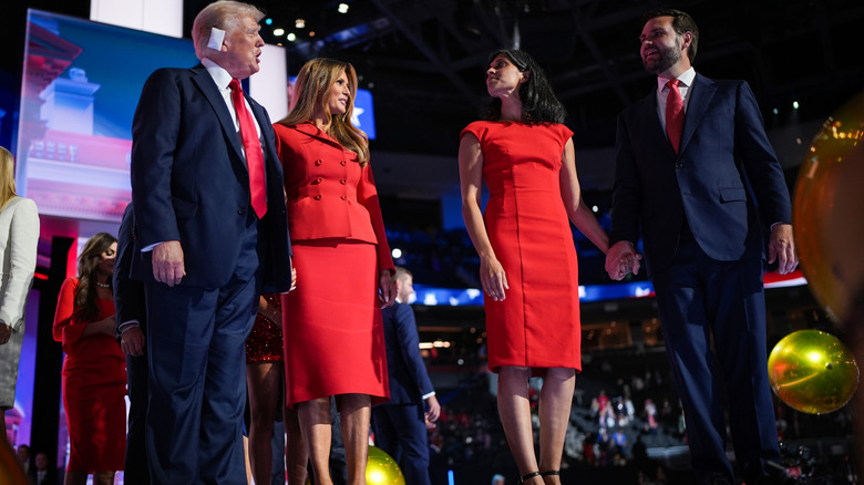Donald Trump, Melania Trump, Usha Vance and JD Vance at the 2024 RNC.
