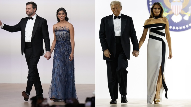JD Vance and Usha Vance (left), and Donald Trump with Melania Trump at the Inaugural Ball on January 20, 2025.