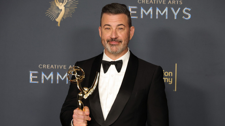 Jimmy Kimmel posing at the Emmys