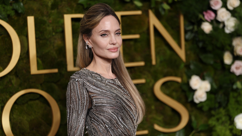 Angelina Jolie in black and silver beaded gown
