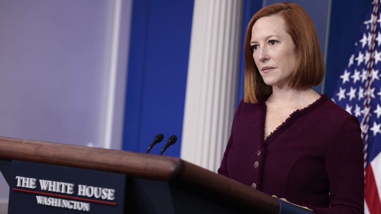 Jen Psaki addresses reporters at a White House press briefing in January 2022